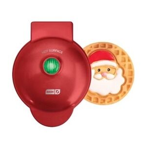 DASH Santa Claus Mini Waffle Maker Red 4 Inch Nonstick Ceramic DMW00101 New
